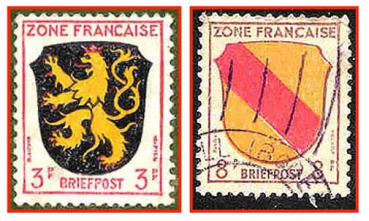 Briefpost (005) - zwei gestempelte Briefmarken verschiedene Werte - Zone Francaise