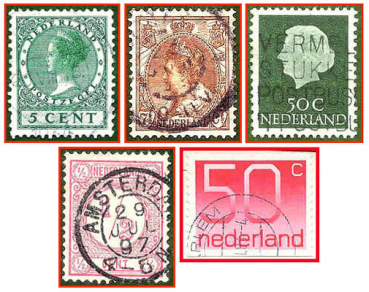 Holland (030a) - fünf gestempelte Briefmarken verschiedene Werte - Nederland