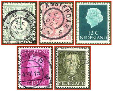 Holland (032) - fünf gestempelte Briefmarken verschiedene Werte - Nederland