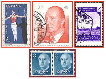 Spanien (033) - fünf gestempelte Briefmarken verschiedene Werte - Espana