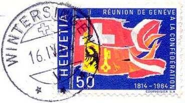 052 Schweiz - Helvetia - Wert 50 - Reunion de Genève a la Confederation 1814-1964