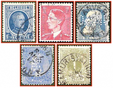 Belgien (058) - fünf gestempelte Briefmarken verschiedene Werte - Belgie Postes, Belgique Posterijen