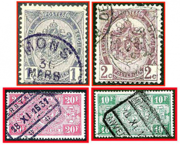 Belgien (063a) - vier gestempelte Briefmarken verschiedene Werte - Belgie Postes, Belgique Posterijen