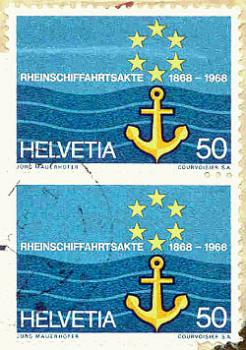 093 Schweiz - Helvetia - Wert 50 - Rheinschiffahrtsakte 1868-1968