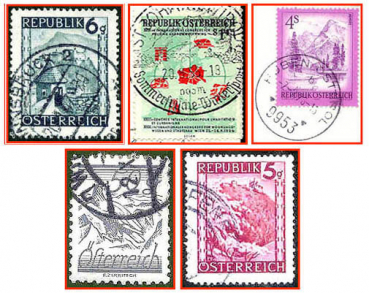 Österreich (101b) - fünf gestempelte Briefmarken verschiedene Werte - Republik Österreich