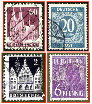 Deutsche Post (102b) - vier gestempelte Briefmarken verschiedene Werte