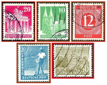 Deutsche Post (105a) - fünf gestempelte Briefmarken verschiedene Werte - Kopie