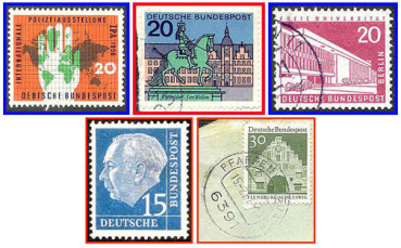 Deutsche Bundespost (409a) - fünf gestempelte Briefmarken verschiedene Werte