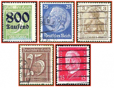 Deutsches Reich (414) - fünf gestempelte Briefmarken verschiedene Werte