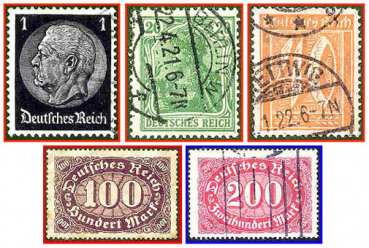 Deutsches Reich (420a) - fünf gestempelte Briefmarken verschiedene Werte