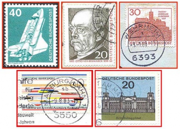 Deutsche Bundespost (434) - fünf gestempelte Briefmarken verschiedene Werte
