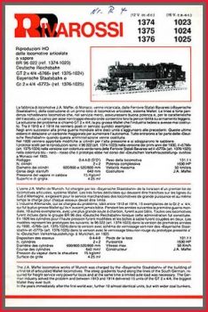 Rivarossi H0 Betriebsanleitung - für Tenderlokomotiven 1374 bis 1376 - Baureihe 96 der DR und GT 2x4/4 der Bayerischen Staatsbahn - Original