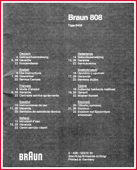 Braun Gebrauchsanweisung - für Elektrorasierer 808 - Type 5428 - Original