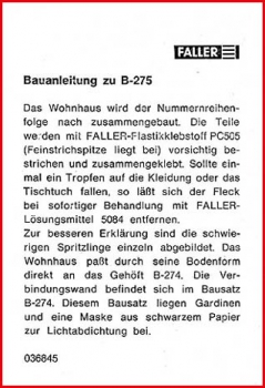 Faller H0 Bauanleitung (2) - für Wohnhaus B-275 - Bausatz