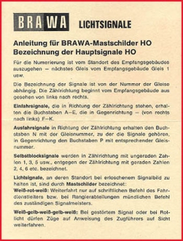 Brawa Anleitung - für Mastschilder H0 - Bezeichnung der Hauptsignale H0 - Original