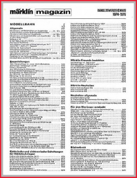 Märklin Magazin (2) - Inhaltsverzeichnis 1974-1976