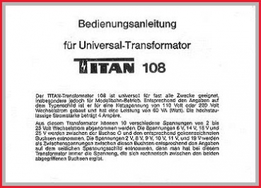 Titan Bedienungsanleitung (2) - für Universal Transformator 108