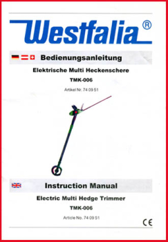 Westfalia - Bedienungsanleitung für elektrische Multi Heckenschere TMK-606 - Original