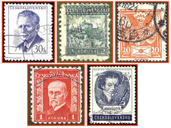 Tschechoslowakei (052) - fünf gestempelte Briefmarken verschiedene Werte - Ceskoslovensko