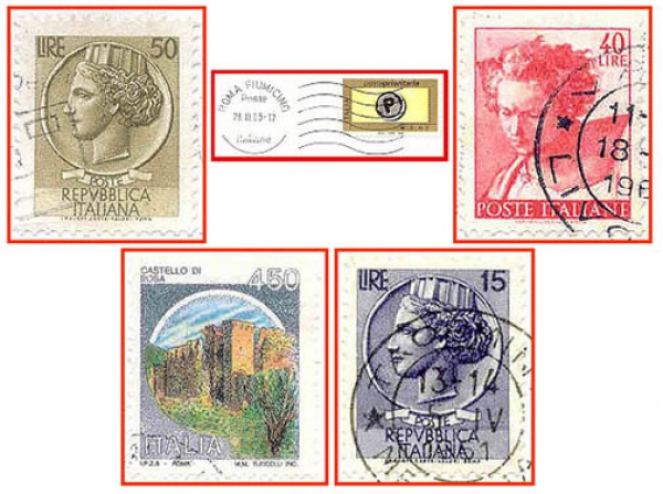Italien (067) - fünf gestempelte Briefmarken verschiedene Werte - Poste Italiane