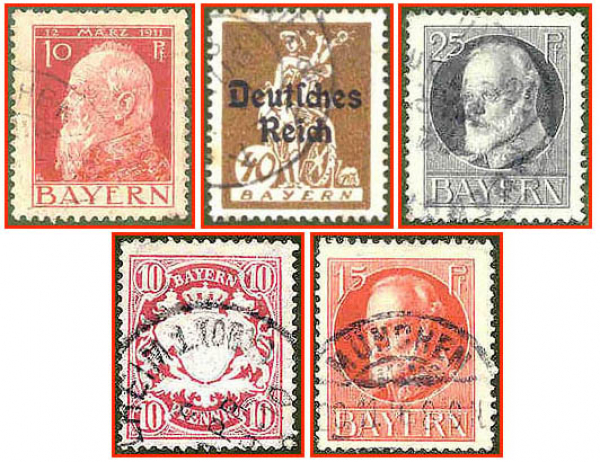 Bayern (435) - fünf gestempelte Briefmarken verschiedene Werte