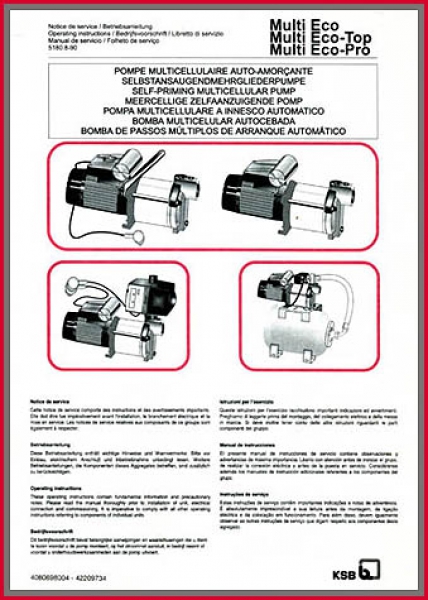KSB Betriebsanleitung - für Wasserpumpe Multi Eco, Multi Eco-Top und Multi Eco-Pro - Original