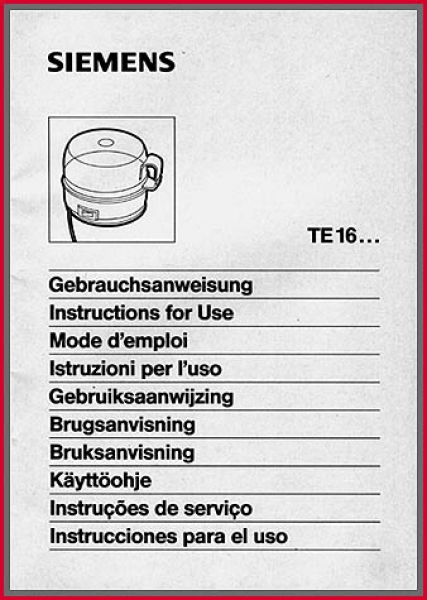 Siemens Gebrauchsanweisung - für Eierkocher TE 16... - Original