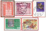 Schweiz (200a) - fünf gestempelte Briefmarken verschiedene Werte - Helvetia