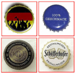Vier Stück Kronkorken (88a) verschiedener Marken -  Unbekannte Marke, Oettinger Pils, Schraubkappe Engel Pils und Schöfferhofer Kristallweizen